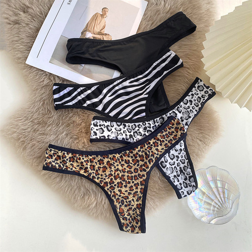 New sexy hollow-out leopard print zebra women's underwear breathable thong elastic low-rise T-pants 204