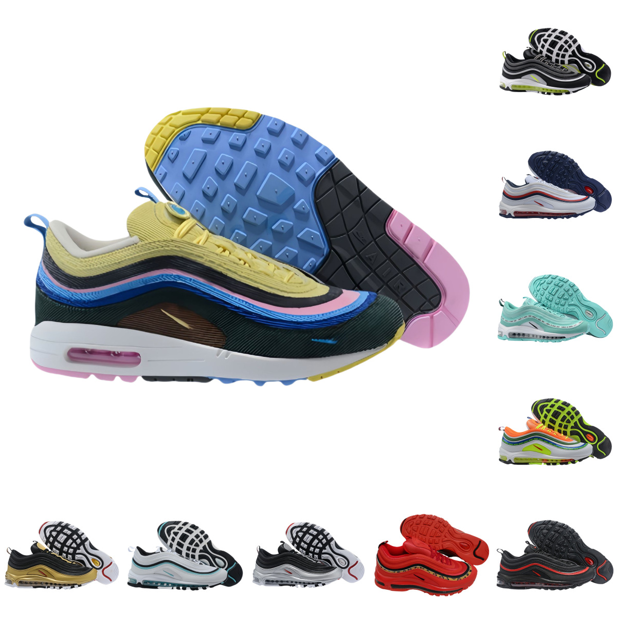 带半码 MAX97子弹头新款3M反光跑步全掌气垫男女休闲户外运动男鞋