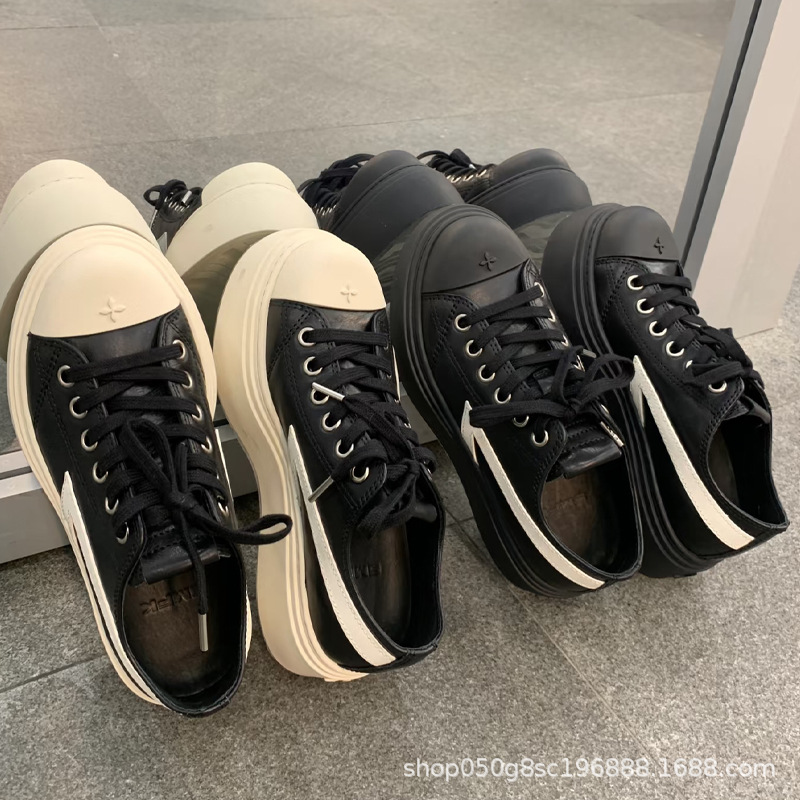 潮牌Y SK黑夜流星皮质球鞋黑白撞色厚底增高休闲板鞋女25夏新款