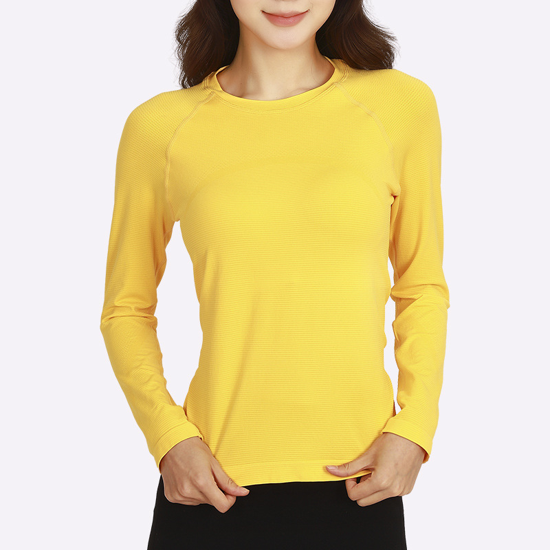 Otoño y invierno con cojín de pecho respirante, absorción de humedad, sudor, yoga, ropa de mangas largas para mujeres, ropa de ejercicios para adelgazar y correr, manga larga
