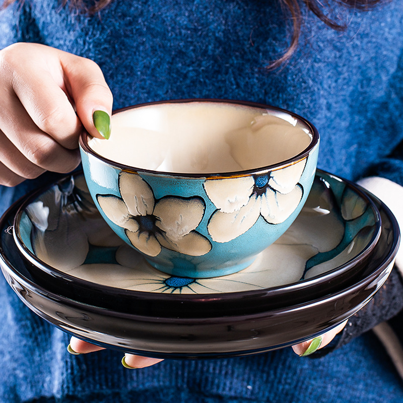 Vajilla de cerámica nórdica plato de cena de cerámica de lirio fresco plato de arroz plato de pescado de disco juego de suministro directo de fábrica hogar