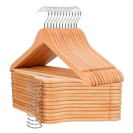 亚马逊跨境实木P66酒店衣架 本色复古木质防滑无痕衣撑木衣架