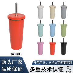 越境メーカー直供304ステンレスストローカップコーヒーカップ高颜値保温カップシンプル二重真空カップ