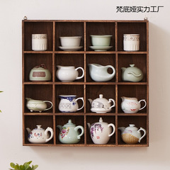 烧桐木博古架隔断现代简约版挂壁博古架墙上置物架实木格子架