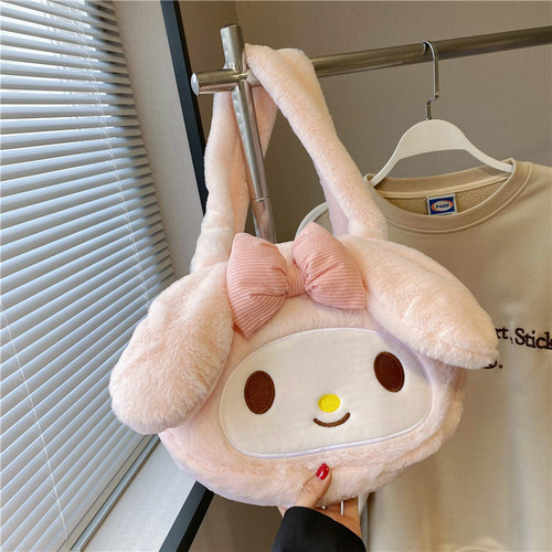Super cute and sweet plush bag  new shoulder rabbit bag cartoon large capacity furry handbag