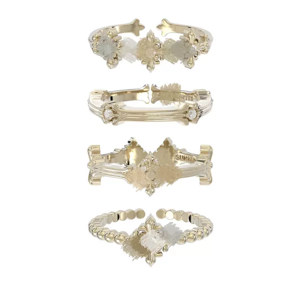 Three-Fold Floral Jewelry with Intricate Iris Flower Design, Women's Ring Set, Light Luxury Jewelry, French Vintage Wholesale