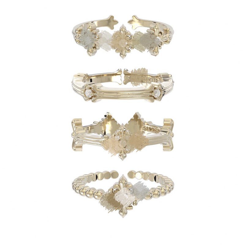 Three-Fold Floral Jewelry with Intricate Iris Flower Design, Women's Ring Set, Light Luxury Jewelry, French Vintage Wholesale