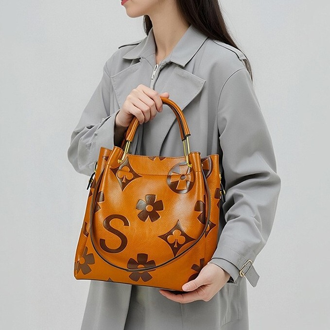 Handbags for Women, Cross-Border New Bags, High-End Fashion Embossed Tote Bags, Large-Capacity Mother-In-Law Bucket Bags