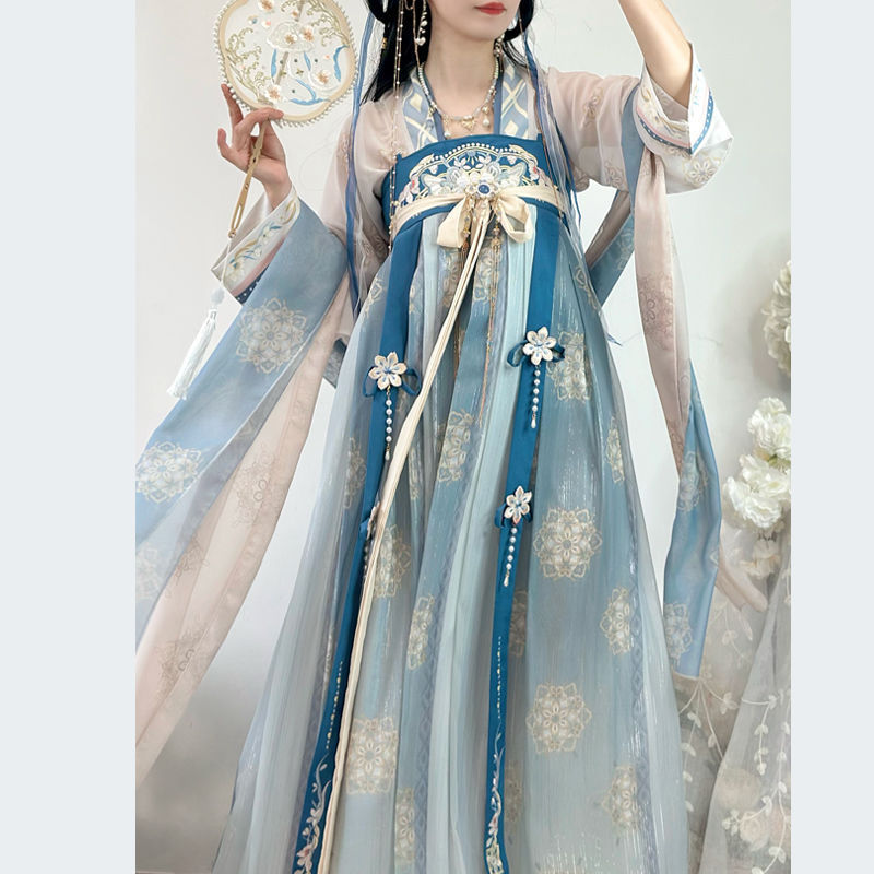 Gu Yue Adult Girlfriend Green Rhyme Tang Style One-piece Chest-length Hanfu Women's Chinese Style Han Element Spring and Summer Daily Fairy Gu Yue Adult Girlfriend Green Rhyme Tang Style One-piece Chest-length Hanfu Women's Chinese Style Han Element Spring and Summer Daily Fairy