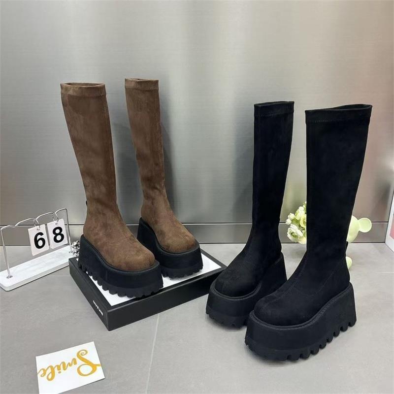 2024 new heels over the knee long for women in winter, elastic fabric thick sole, sponge cake round toe knight boots,_voghion.com