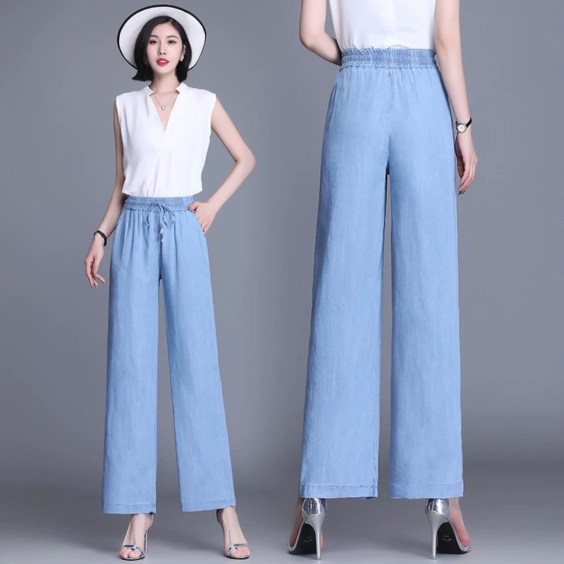 Реальная цена: женские широкие брюки из тенселя, лето 2025, новые свободные драпированные прямые брюки, утягивающие, из ледяного шелка, повседневные.