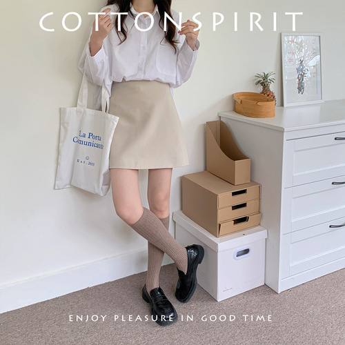 Calf socks women's mid-calf spring and summer cotton socks trendy ins black jk Japanese stockings tall spring and autumn knee-high socks