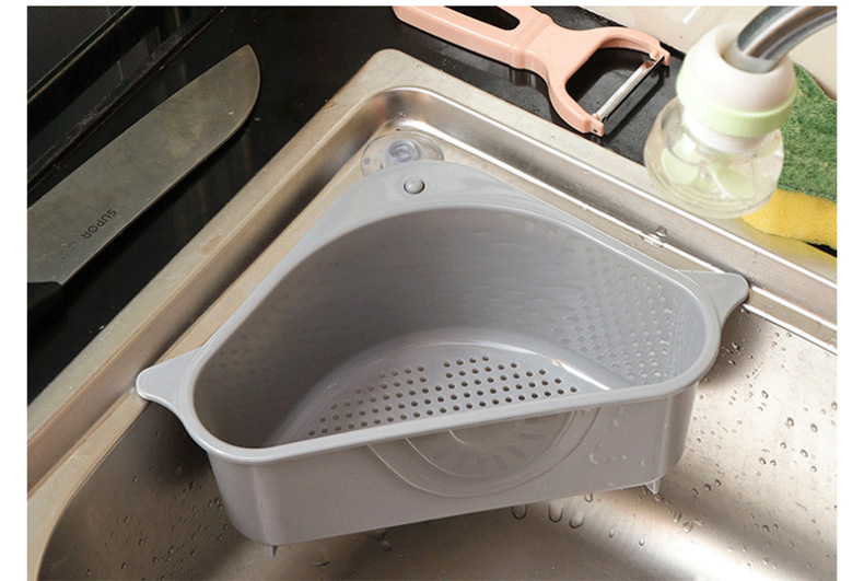 厨房水槽三角沥水篮带吸盘可挂式果蔬皮收纳篮可放海绵抹布塑料篮