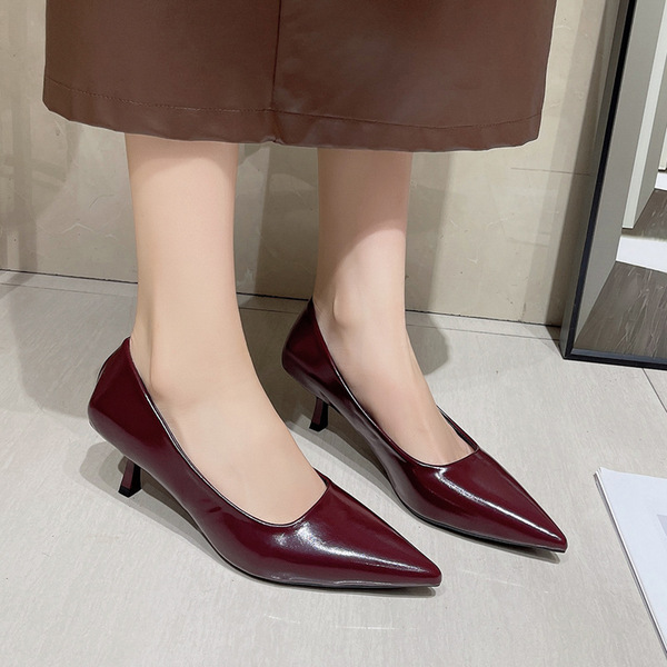 Winter solid color high heels heels for leisure low-cut pointed-toe