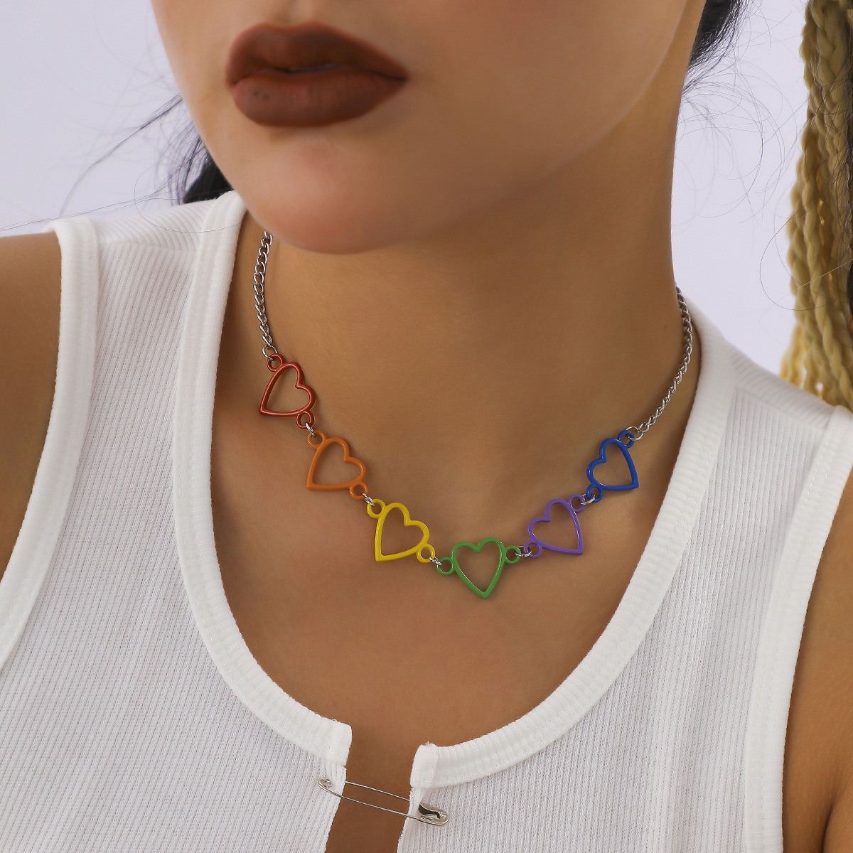Bijoux simples et creux, colliers hip-hop en forme de cœur coloré, design de niche, collier étoile en perles artificielles_voghion.com