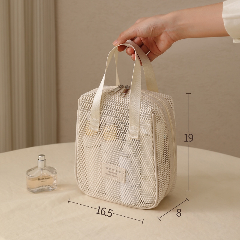 メッシュ化粧品バッグ女性のための 2025 新しいポータブル大容量化粧品ポータブル収納袋旅行層状トイレタリーバッグ|undefined