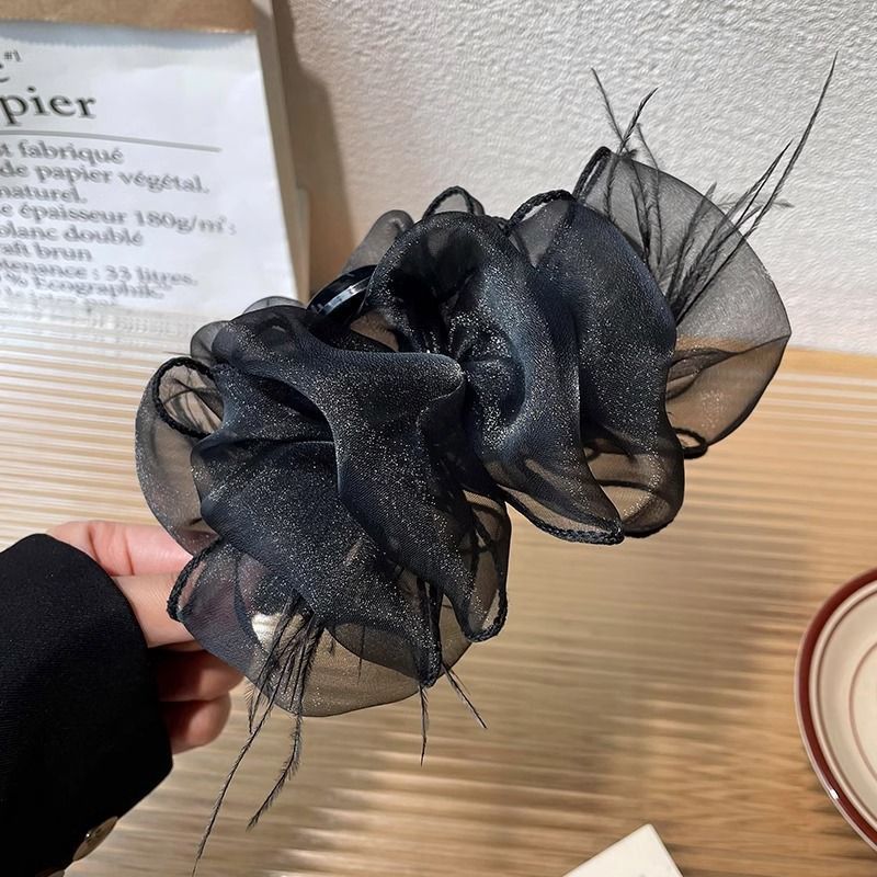 Advanced Satin Satin Big Black Bowknot Clip de tiburón Tocado Diamante cuadrado Horquilla en la parte posterior de la cabeza Clip de agarre Horquilla femenina