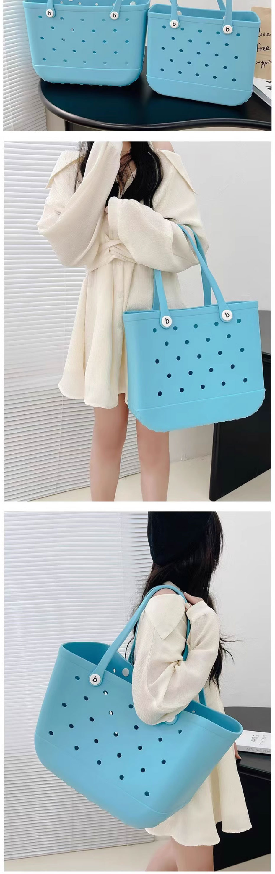 洞洞沙滩收纳手提包糖果色镂空购物篮沙滩包EVA户外露营包宠物