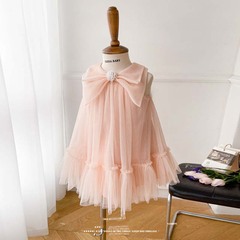 1st Birthday Dress for Girls 2024 New Korean Style Pink Children's Dress Fashion Sleeveless Sweet and Graceful Princess Dress