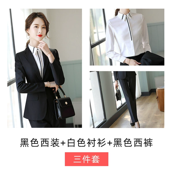 Classic suit jacket, black shirt, trousers