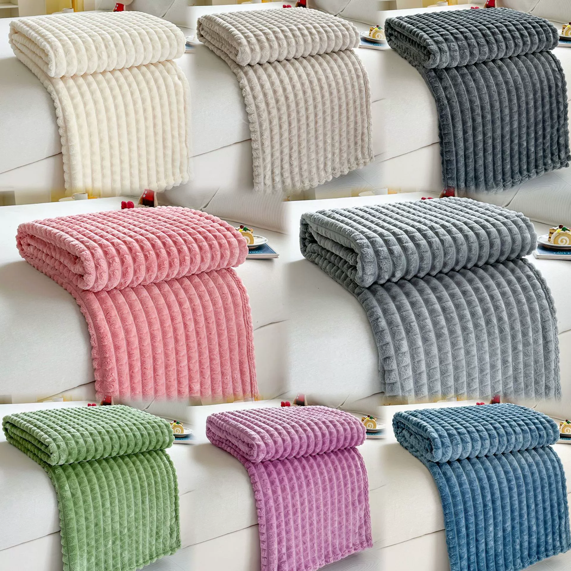 Новое имитационное меховое плед-одеяло в полоску, офисное фланелевое одеяло, плед для внешней торговли, оптовая фабрика пледов