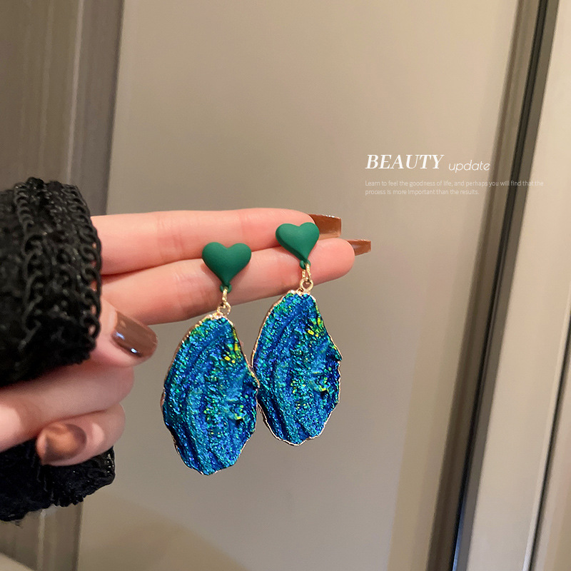 Pendientes geométricos plisados azules de aguja de plata pendientes encantadores irregulares femeninos Pendientes retro de personalidad exagerada de Europa y América