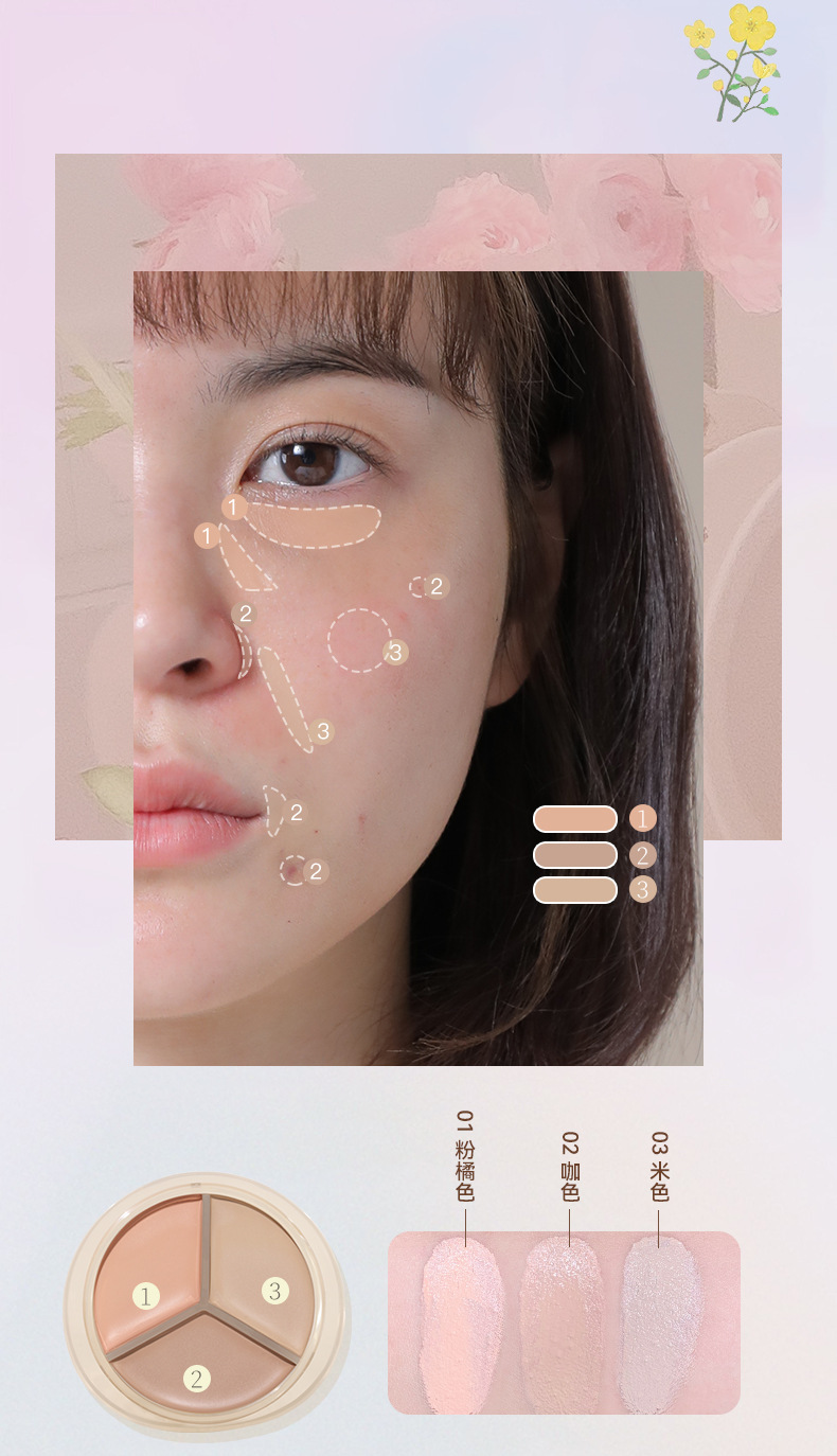 novo Pure and Light Three-Color Concealer Hydrates and moisturizes without powder clog, covering acne marks, spots and tear troughs. Concealer palette undefined