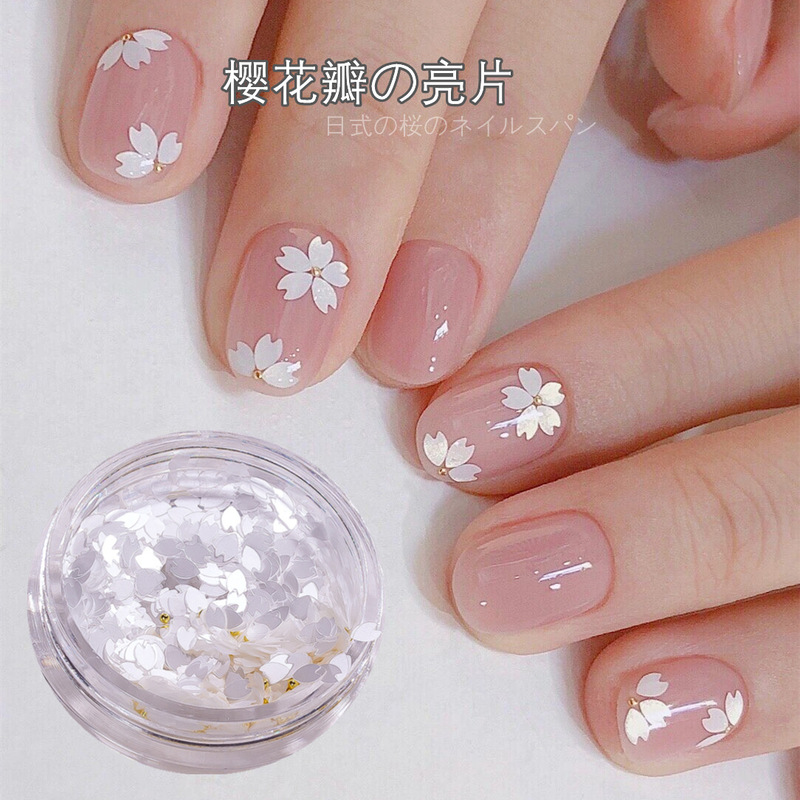 2025 New Japanese Manicure Sakura Petals Sequin Steel Beads White Five-Petal Flower Nail Patch Decoration Diamond