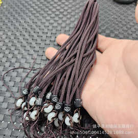 黑色祥云顶珠路路通挂件绳仿和田玉白玉圆环把件绳饰品绳钥匙绳子