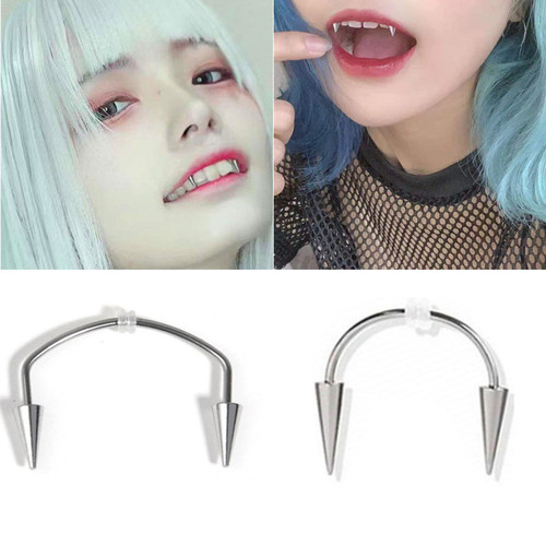 Titanium steel C-pole smile lip nail Dracula nail tiger tooth nail zombie tooth lip lace nail vampire piercing jewelry