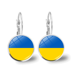 烏克蘭國旗耳環女時尚跨境歐美飾品法式耳鈎圓形玻璃耳飾批發新品