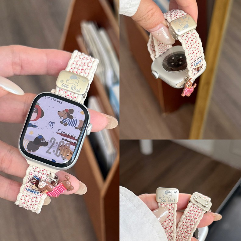 Suitable for Apple iWatch Watch Strap 9 Pendant Kitten Puppy 8 Nylon 10 Braided 7 Cartoon Cute Magnetic S11
