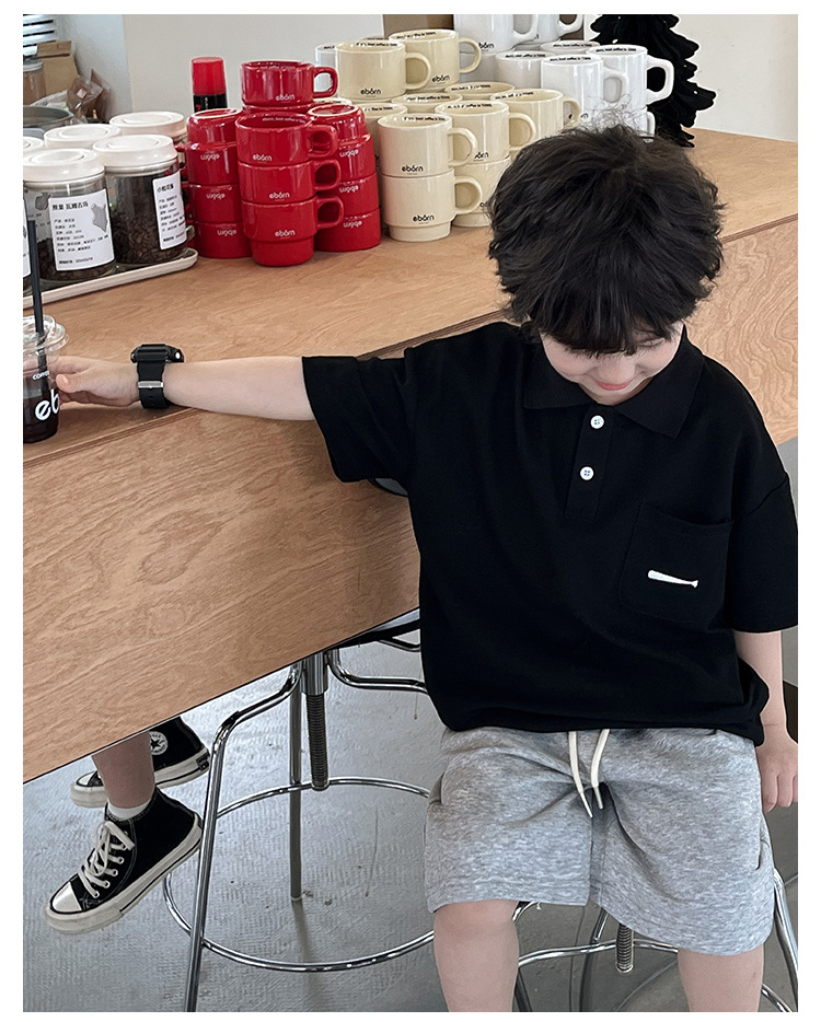 New 2024 Summer boys' polo shirt embroidered fish waistcoat short sleeve casual style summer refreshing handsome top