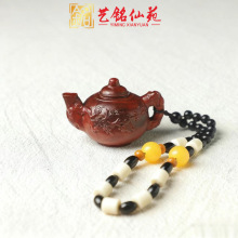 紫檀木雕刻梅花壶手把件小茶壶挂件实木把把壶汽车后视镜挂件