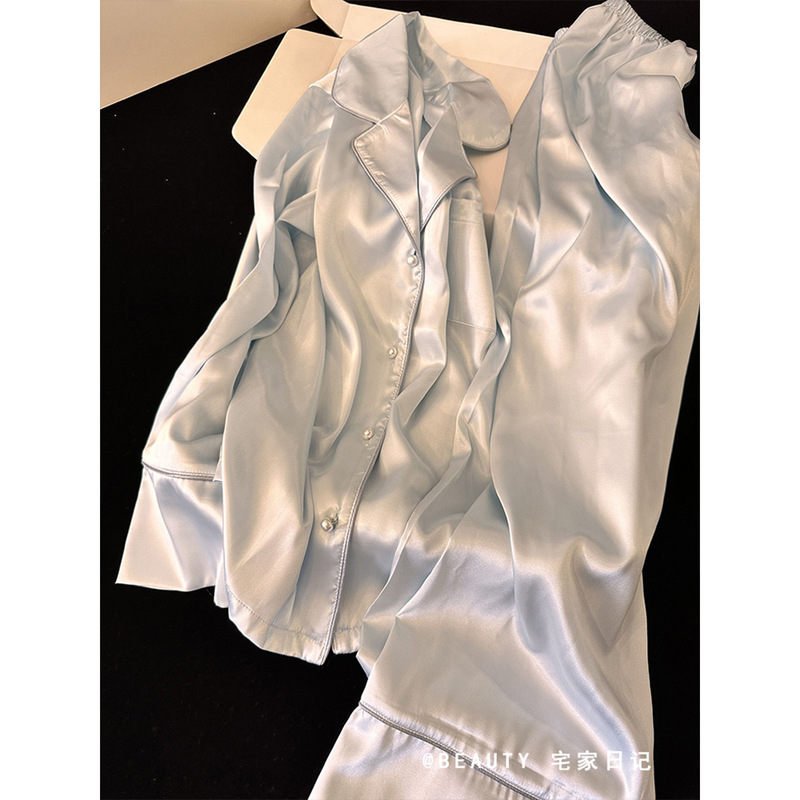 Light Luxury High-End Temperament Ice Silk Pajamas for Women Spring and Autumn New Internet Celebrity Style Long-Sleeve Long Pants Loungewear Set Suitable for Going Out Light Luxury High-End Temperament Ice Silk Pajamas for Women Spring and Autumn New Internet Celebrity Style Long-Sleeve Long Pants Loungewear Set Suitable for Going Out
