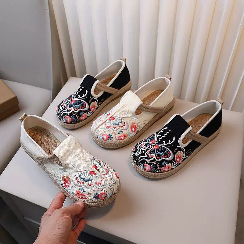 Летние женские туфли 2025 года с вышивкой в виде бабочки, этнический стиль, для верхней одежды, балетки, повседневные, с мягкой подошвой, тренд.