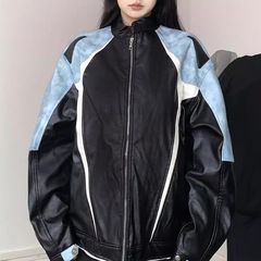 春秋新款美式拼色cleanfit夹克女宽松休闲棒球服赛机车服外套上衣