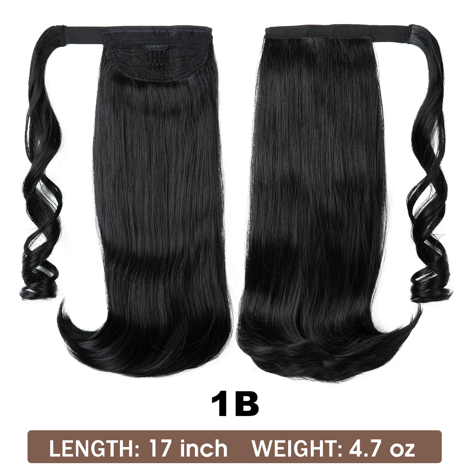 Synthetic hair long straight hair elastic Velcro synthetic fiber wig ponytail braid_voghion.com