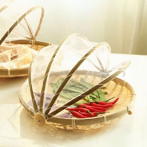 Mesh Sieve Pest-Proof Bamboo Weaving Household Food Drying Fly-Proof Storage Basket Cotton Mesh Bamboo Basket for Mantou