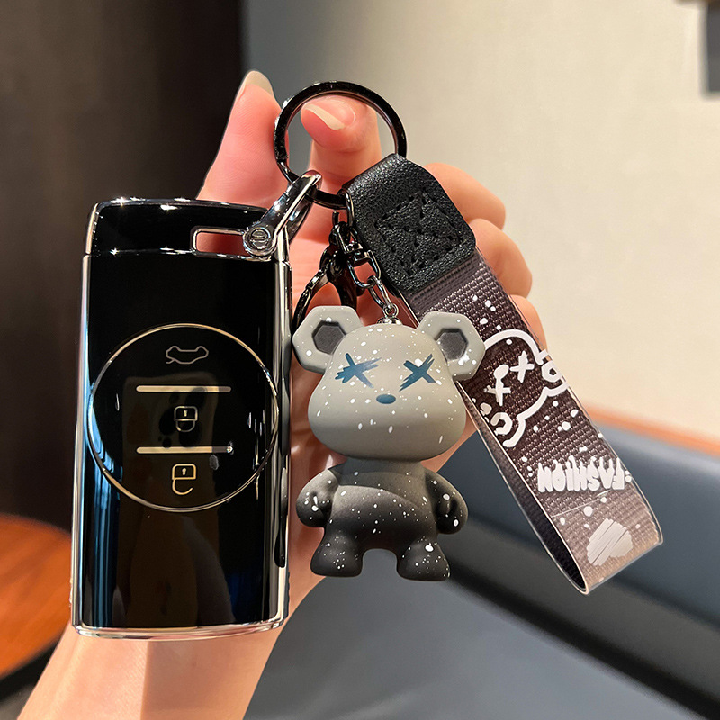 Chery G-스마트 3 키 [싱글 쉘 블랙] + 회색 폭력 곰 펜던트