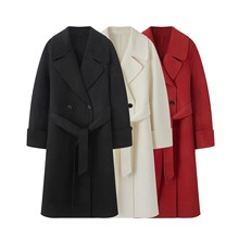 2025冬新时尚百搭双面呢大衣女宽松休闲中长款羊毛呢外套1AAF4333