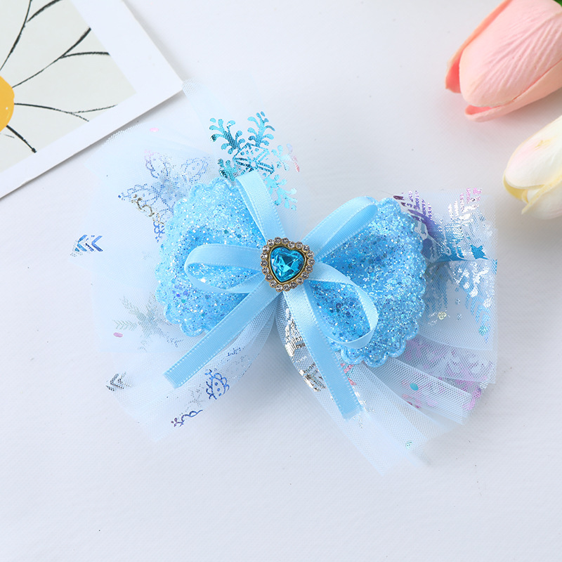 Inlay Design Girl'S Princess Sweet Bow Knot Gauze Inlay Rhinestones Hair Clip
