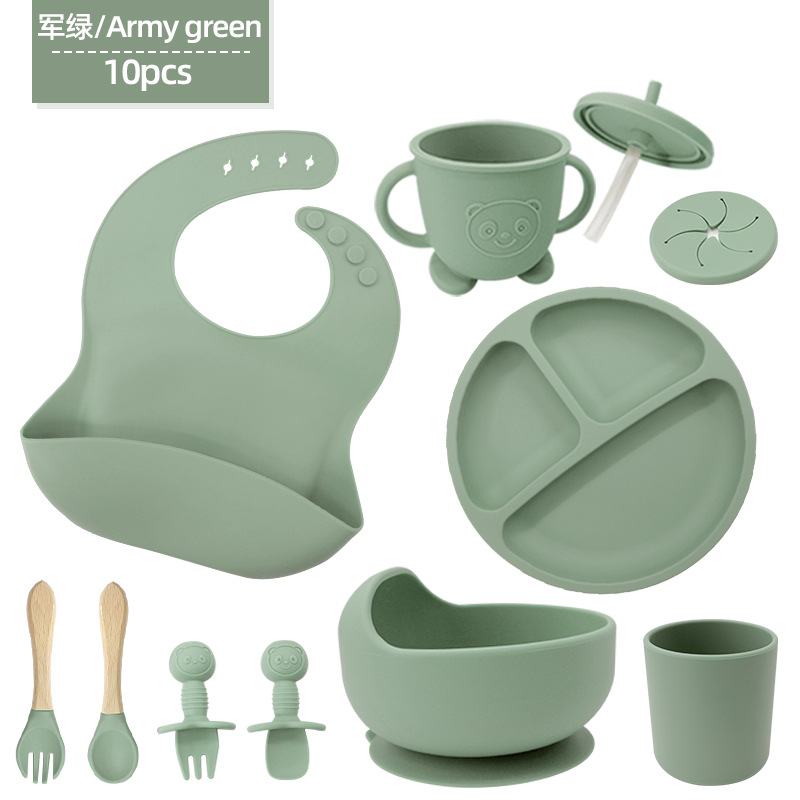 Conjunto de cubiertos de silicona para niños cubiertos de alimentación de grado alimenticio para bebés cubiertos de alimentación integral a prueba de caídas tazón taza de paja