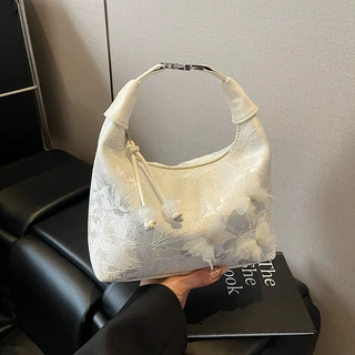 流行中式国风复古包女2025新款丝绸提花手提包清新简约单肩斜挎包