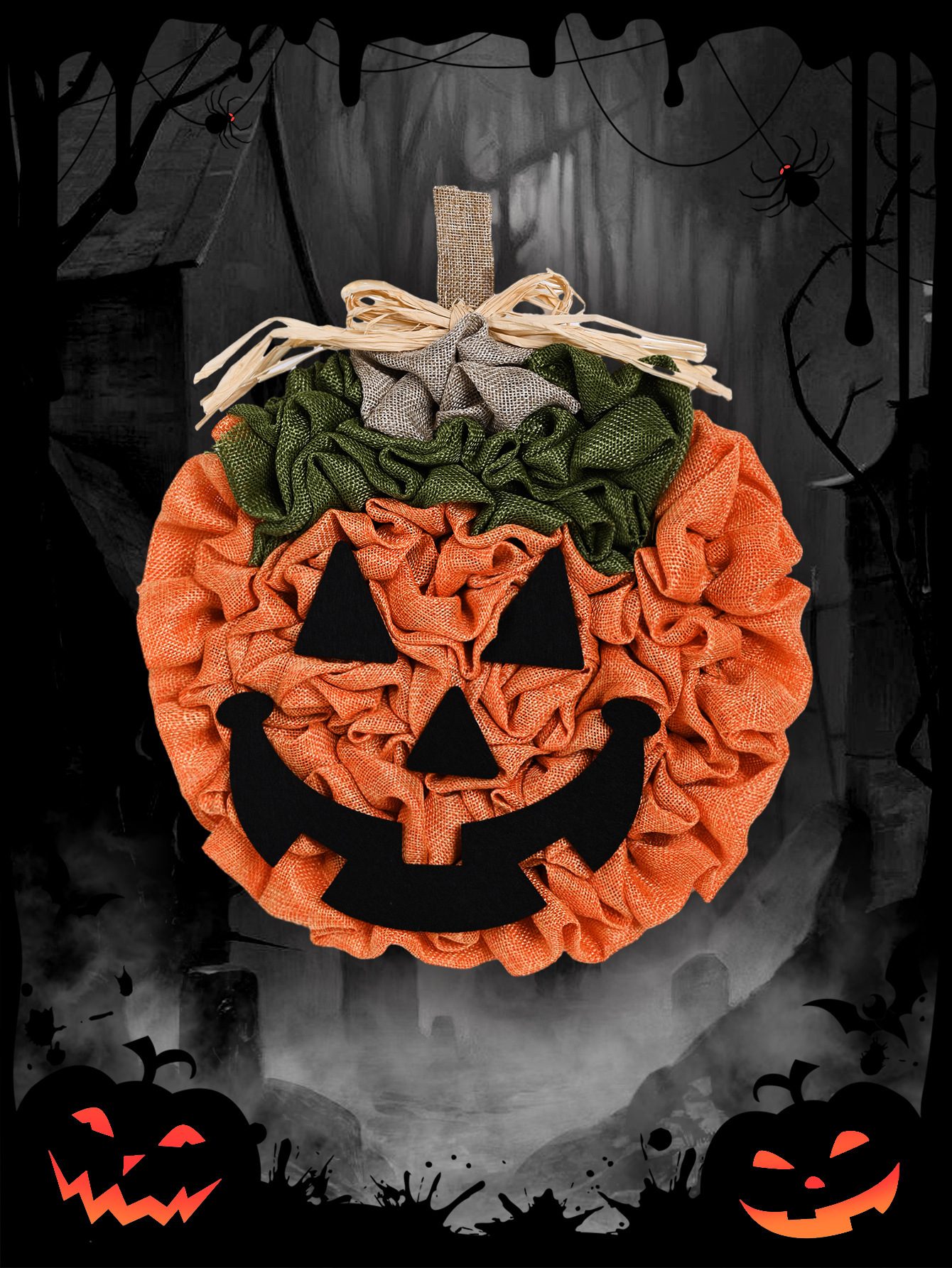 Otthon és kert Halloween tök koszorú kézzel szőtt partidekoráció kellékek medál díszek szellem fesztivál dekoráció_voghion.com