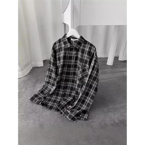 2025 Spring and Autumn Literary Retro Long-Sleeve Shirt for Men, Trendy Loose Hong Kong Style, Cool and Casual Check Shirt Jacket