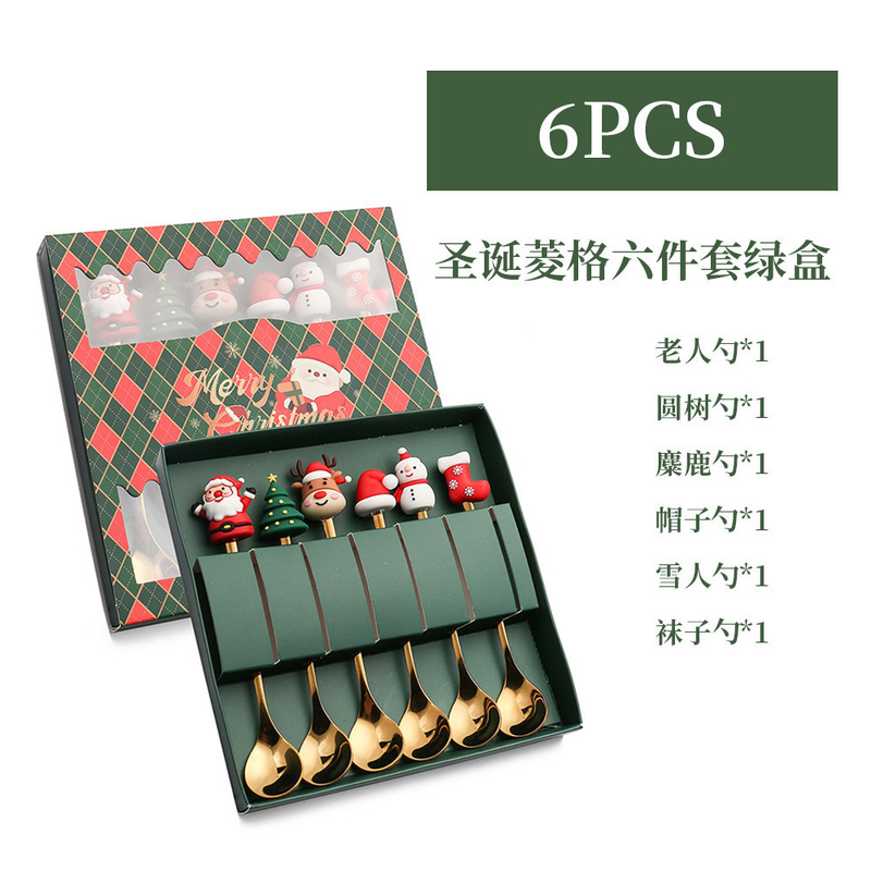 クロスボーダーステンレス鋼クリスマススプーンフォークセットクリエイティブギフト食器フルーツフォークかわいいクリスマスツリー雪だるまコーヒースプーン|undefined
