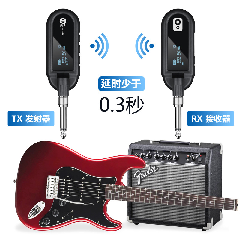 Guitarra eléctrica soplando tubo UHF transmisor inalámbrico receptor tambor piano instrumento musical pickup transmisión de audio sin pérdidas