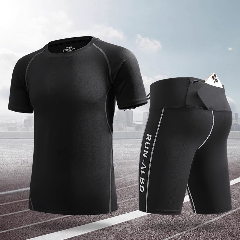 Set de carrera de secado rápido para hombres de verano helado ropa deportiva alta elástica ropa de entrenamiento de maratón de atletismo respirable