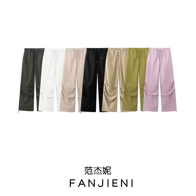 ZR foreign trade wholesale European and American style women's clothing French loose high waist pleated design casual jogging tricolor trousers